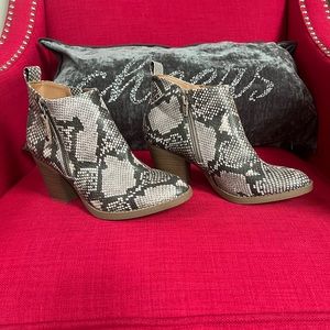 Cute, New without tags, snake print ankle bootie